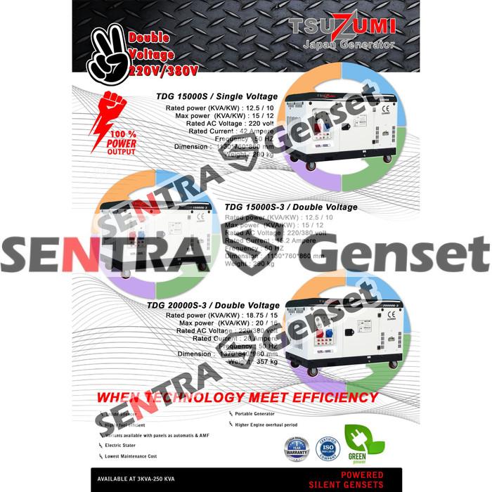 Spesifikasi Genset Silent 15 KVA 3 Phase TSUZUMI TDG 15000S-3 Japan Technology
